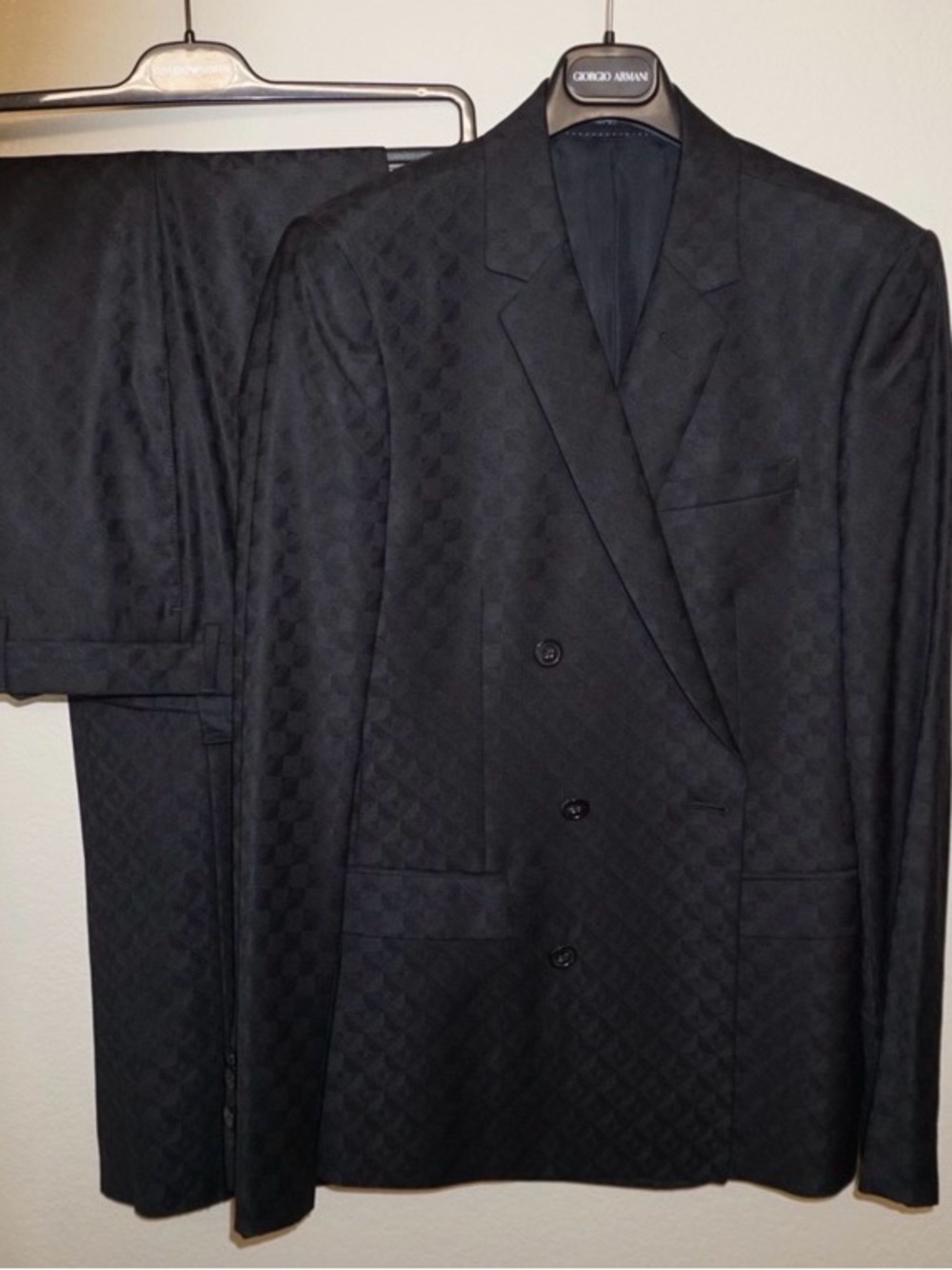 Giorgio Armani Men's Black Double-Breasted Textured Suit